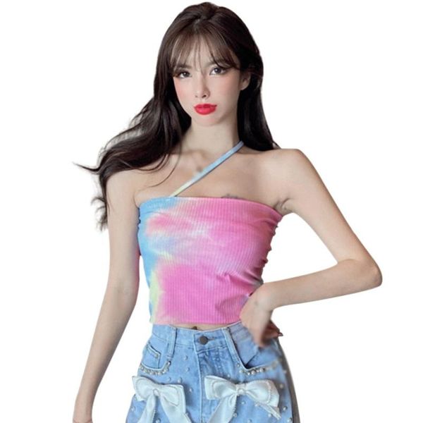 women's tanks & camis ladies tank halter korean style tie-dyed pink summer streetwear, White
women's tanks & camis ladies tank halter korean style tie-dyed pink summer streetwear, White