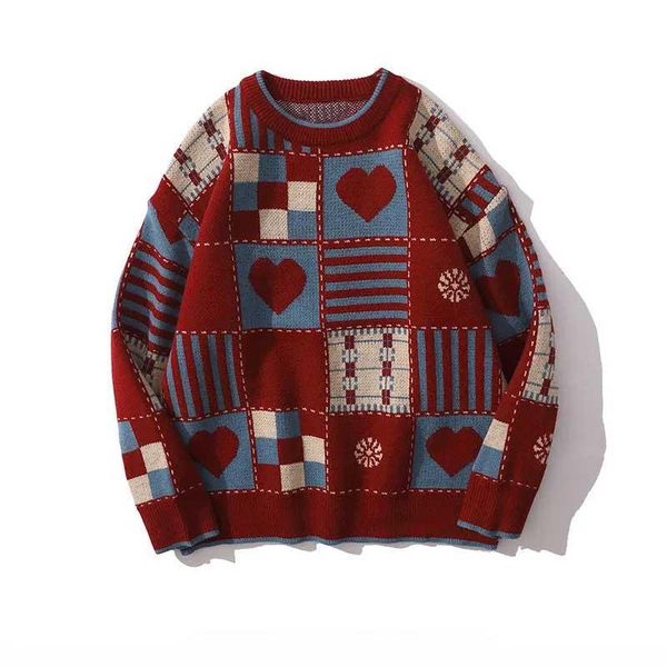 women's sweaters japanese retro plaid love sweater red knitwear all-match korean ulzzang oversize pullover y2k, White;black
women's sweaters japanese retro plaid love sweater red knitwear all-match korean ulzzang oversize pullover y2k, White;black