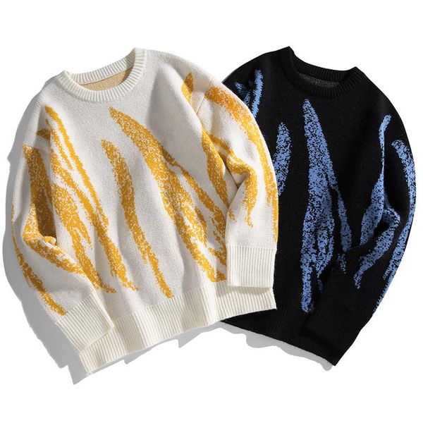 men's sweaters 2021 loose men youthful sweater winter patchwork harajuku oversize korean style black for autumn spring, White;black
men's sweaters 2021 loose men youthful sweater winter patchwork harajuku oversize korean style black for autumn spring, White;black