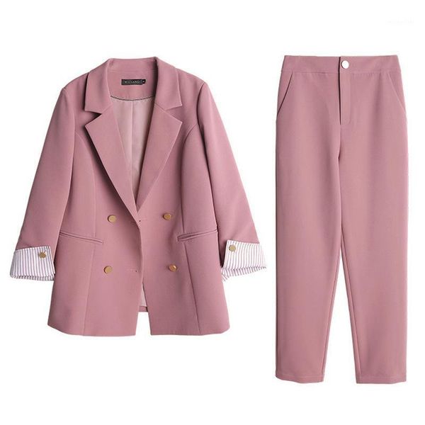 women's two piece pants suits 2022 spring autumn temperament double-breasted pink large size suit jacket casual feet set two-piece, White
women's two piece pants suits 2022 spring autumn temperament double-breasted pink large size suit jacket casual feet set two-piece, White