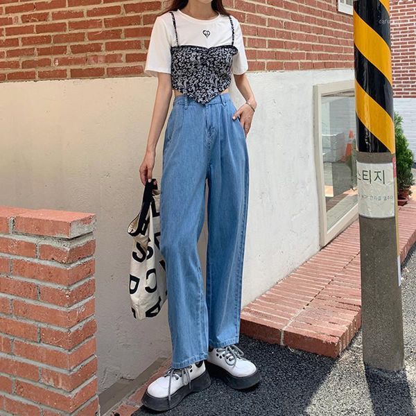 women's jeans korean style women elastic waist solid color loose streetwear baggy mom jean casual straight trousers denim pants, Blue
women's jeans korean style women elastic waist solid color loose streetwear baggy mom jean casual straight trousers denim pants, Blue