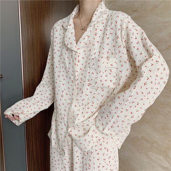 cotton ins hemp gauze cherry pajamas women's spring autumn long sleeve trousers korean loose two suit, Black;red
cotton ins hemp gauze cherry pajamas women's spring autumn long sleeve trousers korean loose two suit, Black;red