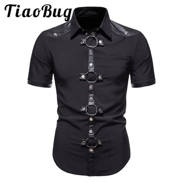 men's casual shirts men punk faux leather patchwork short sleeve shirt gothic rivet o ring decor for rock concert music festival cloth, White;black
men's casual shirts men punk faux leather patchwork short sleeve shirt gothic rivet o ring decor for rock concert music festival cloth, White;black