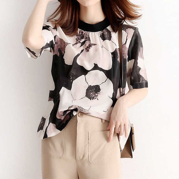 chic flower print short sleeve woman casual all-match o-neck blouses for women elegant temperament office lady tee tshirts 210525, White
chic flower print short sleeve woman casual all-match o-neck blouses for women elegant temperament office lady tee tshirts 210525, White