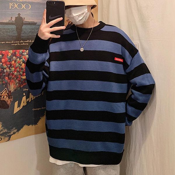 men's sweaters legible 2021 autumn winter sweater casual loose knittted pullovers man striped for men, White;black
men's sweaters legible 2021 autumn winter sweater casual loose knittted pullovers man striped for men, White;black