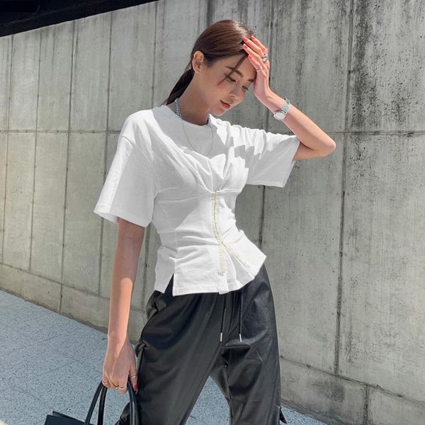 women's t-shirt korean style fashion short-sleeved for womenn summer solid color breasted waist slim fit t-shirts office lady clothes, White
women's t-shirt korean style fashion short-sleeved for womenn summer solid color breasted waist slim fit t-shirts office lady clothes, White