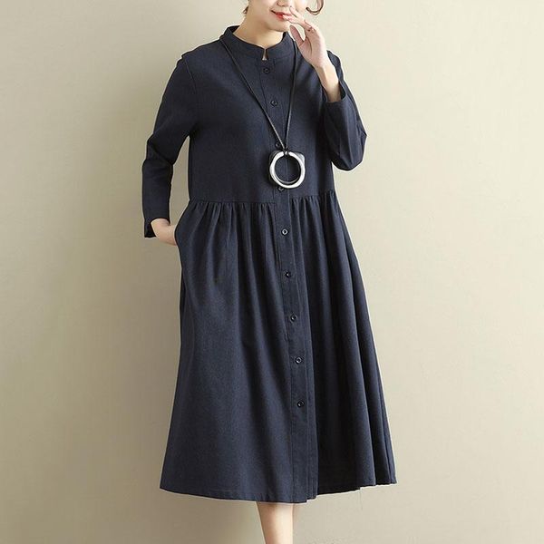 casual dresses 2021 spring loose linen a-line dress women vintage long sleeve pockets mid-calf solid color stand, Black;gray
casual dresses 2021 spring loose linen a-line dress women vintage long sleeve pockets mid-calf solid color stand, Black;gray
