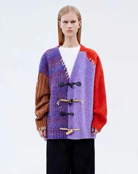 men's sweaters korean fashion loose v-neck color-block horn-button knit jacket and women's slouchy out-stitched casual sweater, White;black
men's sweaters korean fashion loose v-neck color-block horn-button knit jacket and women's slouchy out-stitched casual sweater, White;black