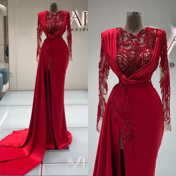 red prom dresses long sleeves custom made high low mermaid high slpit lace applique evening cocktail party gown plus size vestidos 2022, Black
red prom dresses long sleeves custom made high low mermaid high slpit lace applique evening cocktail party gown plus size vestidos 2022, Black