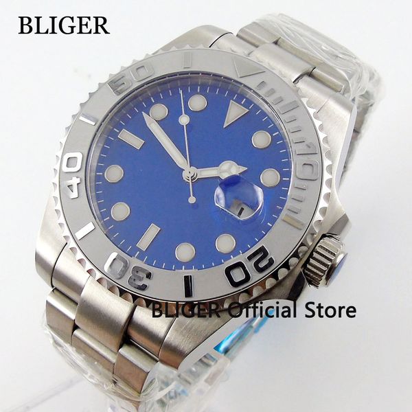 new simple men's watch bliger 40mm sterile blue dial car date ceramic bezel miyota movement time clock, Slivery;brown
new simple men's watch bliger 40mm sterile blue dial car date ceramic bezel miyota movement time clock, Slivery;brown