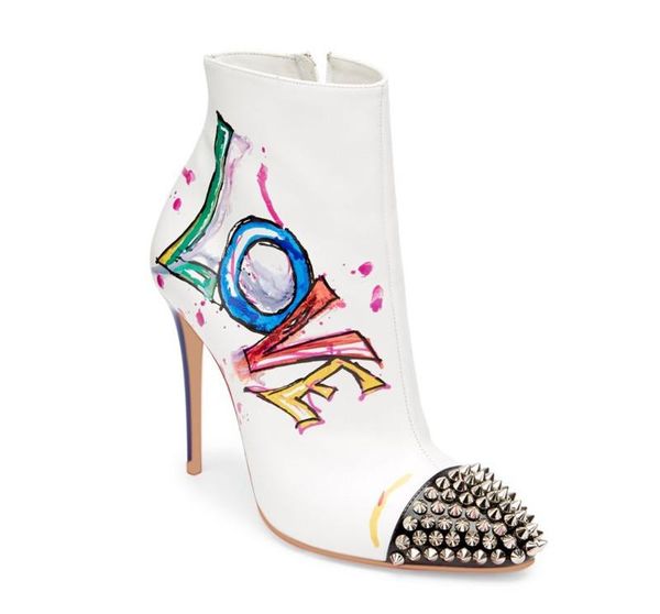 boots fashion autumn winter graffiti thin high heel botas mujer rivet short ankle balck white bottines ladies shoes woman, Black
boots fashion autumn winter graffiti thin high heel botas mujer rivet short ankle balck white bottines ladies shoes woman, Black