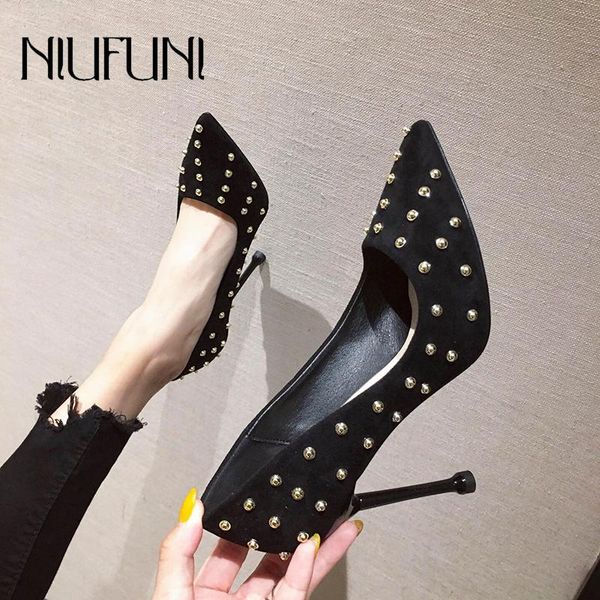 dress shoes niufuni pointed toe black suede women's pumps fashion rivets stiletto high heels mary jane woman roman size 34-39
dress shoes niufuni pointed toe black suede women's pumps fashion rivets stiletto high heels mary jane woman roman size 34-39