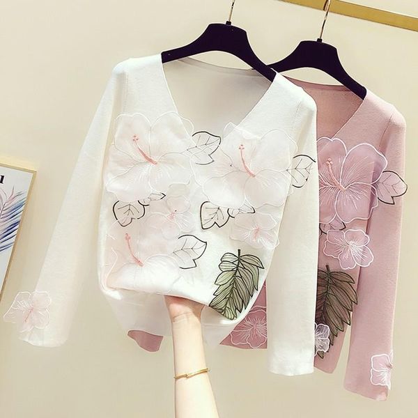 spring autumn women knitted shirts embroidery large flower v-neck pullovers knit bottoming sweaters casual women's, White;black
spring autumn women knitted shirts embroidery large flower v-neck pullovers knit bottoming sweaters casual women's, White;black