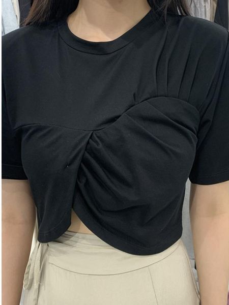 women's t-shirt 2021 summer niche chest cup decoration pleated design sense t round neck solid color short section was thin personality, White
women's t-shirt 2021 summer niche chest cup decoration pleated design sense t round neck solid color short section was thin personality, White