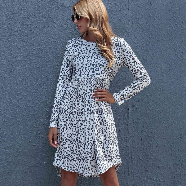 dress leopard print midi dress for women 2021 spring full sleeve o neck elastic waist ladies casual loose elegant pullover dresses fc6u, Black;gray
dress leopard print midi dress for women 2021 spring full sleeve o neck elastic waist ladies casual loose elegant pullover dresses fc6u, Black;gray