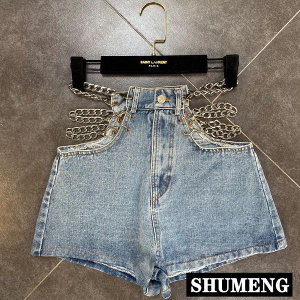women's jeans 2021 summer side chain decoration high waist denim shorts fashion streetwear women ladies clothes mujer, Blue
women's jeans 2021 summer side chain decoration high waist denim shorts fashion streetwear women ladies clothes mujer, Blue