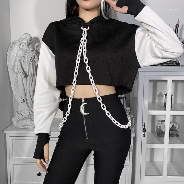 women's hoodies & sweatshirts cropped punk sweatshirt harajuku hit color chain long-sleeved casual stitching pullover hoodie y2k gothic, Black
women's hoodies & sweatshirts cropped punk sweatshirt harajuku hit color chain long-sleeved casual stitching pullover hoodie y2k gothic, Black