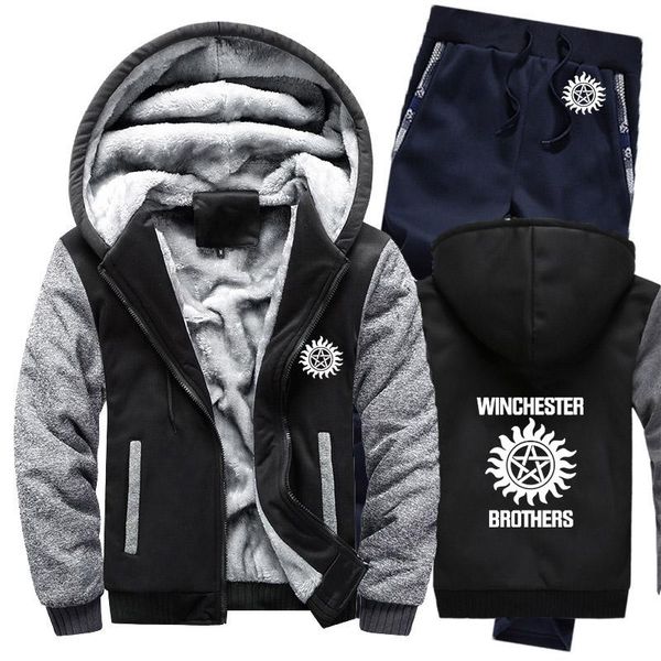 men's tracksuits winter fleece thicken tracksuit supernatural winchester brothers print hoodies men suit warm sweatshirts jacket+pants, Gray
men's tracksuits winter fleece thicken tracksuit supernatural winchester brothers print hoodies men suit warm sweatshirts jacket+pants, Gray