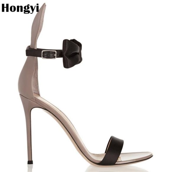 hongyi concise grey patent leather high heels sandals women ankle wrap strap summer dress shoes woman open toe, Black 
hongyi concise grey patent leather high heels sandals women ankle wrap strap summer dress shoes woman open toe, Black