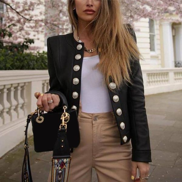 women's suits & blazers fashion metal double breasted woollen long sleeve female outerwear chic coat vintage blazer women 2021, White;black
women's suits & blazers fashion metal double breasted woollen long sleeve female outerwear chic coat vintage blazer women 2021, White;black