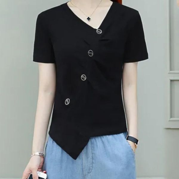 women's t-shirt summer tee korean lady slim buttons irregular t shirts female solid color pure cotton short-sleeve, White
women's t-shirt summer tee korean lady slim buttons irregular t shirts female solid color pure cotton short-sleeve, White