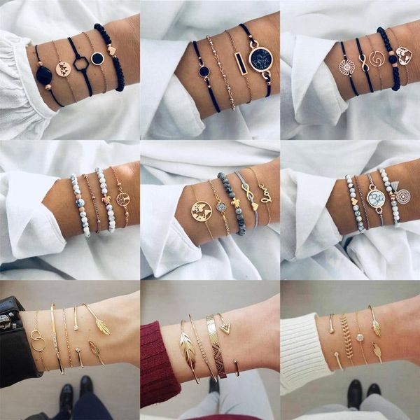 link, chain modyle 2021 fashion bohemian stone beads bracelets set for women gold color heart round tassel charm bangle jewelry, Black 
link, chain modyle 2021 fashion bohemian stone beads bracelets set for women gold color heart round tassel charm bangle jewelry, Black