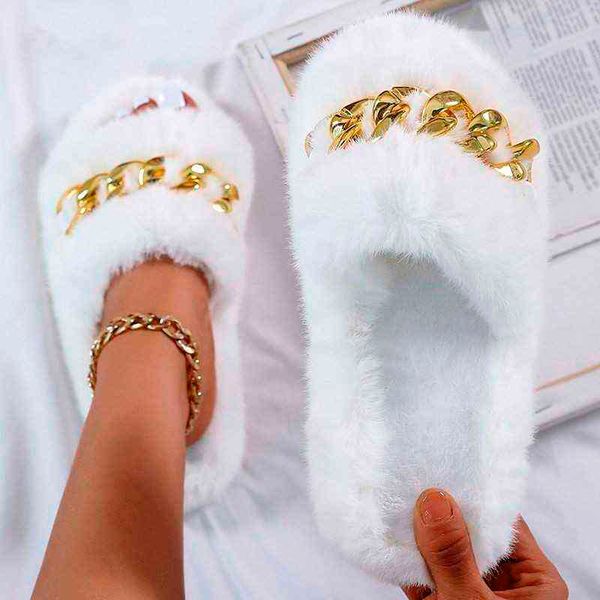 women's slippers metal chain ytmtloy open toe furry shoes female solid color soft bottom house 2021 indoor zapatillas mujer casa h1122, Black
women's slippers metal chain ytmtloy open toe furry shoes female solid color soft bottom house 2021 indoor zapatillas mujer casa h1122, Black