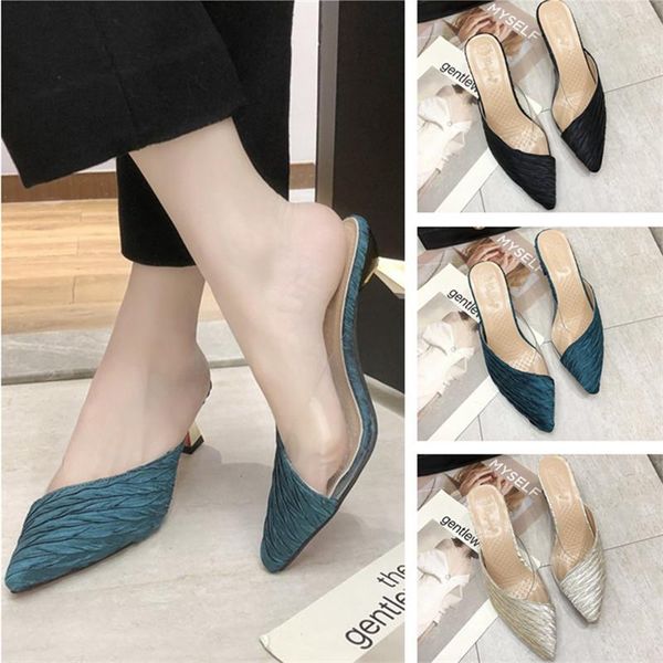korean pointed toe baotou women's thick heel slippers fashion trend stitching low breathable outdoor flip flops, Black
korean pointed toe baotou women's thick heel slippers fashion trend stitching low breathable outdoor flip flops, Black