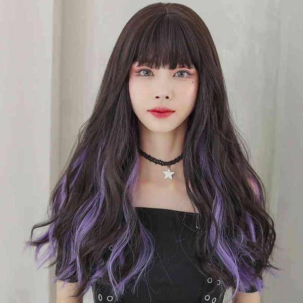 wig female net red hanging ear dye long curly hair air bangs ffy natural head cover, Black
wig female net red hanging ear dye long curly hair air bangs ffy natural head cover, Black