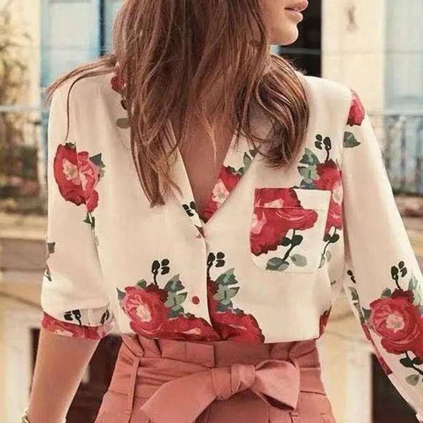 blouses rose printed silk shirt women summer chic v neck long sleeve pocket vintage blouse office lady elegant autumn tunic, White
blouses rose printed silk shirt women summer chic v neck long sleeve pocket vintage blouse office lady elegant autumn tunic, White