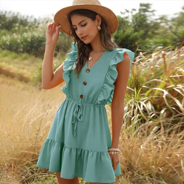 solid color sleeveless womens dresses v neck ruffled lace up button fashion sweet elastic waist pink a line slim xl, Black;gray
solid color sleeveless womens dresses v neck ruffled lace up button fashion sweet elastic waist pink a line slim xl, Black;gray