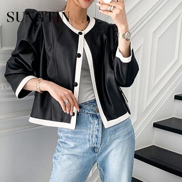 women's leather & faux sungtin vintage puff sleeve jacket women casual fashion short pu jackets elegant coats, Black
women's leather & faux sungtin vintage puff sleeve jacket women casual fashion short pu jackets elegant coats, Black