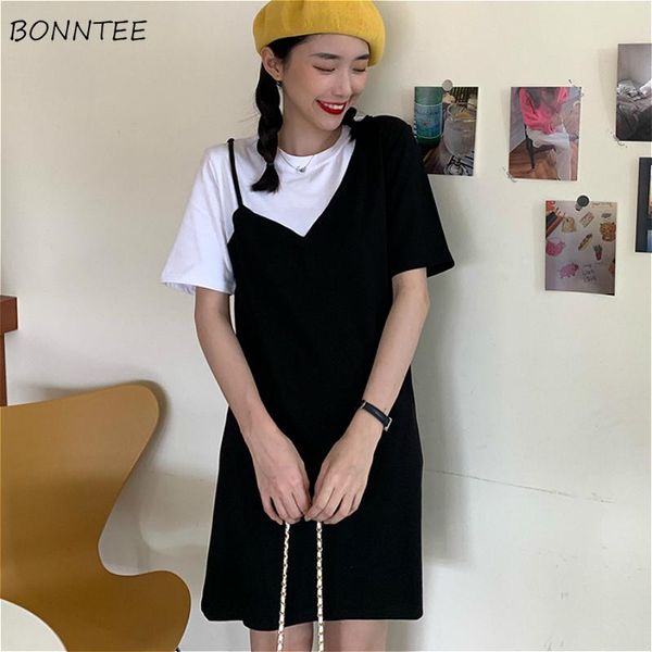 party dresses short sleeve women's dress chic fake two-piece summer elegant fashion black casual soft, White;black
party dresses short sleeve women's dress chic fake two-piece summer elegant fashion black casual soft, White;black