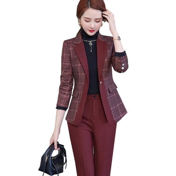 women's two piece pants elegant ladies red blue plaid blazer pant suit 2 set formal women female jacket and trouser for office work bus, White
women's two piece pants elegant ladies red blue plaid blazer pant suit 2 set formal women female jacket and trouser for office work bus, White