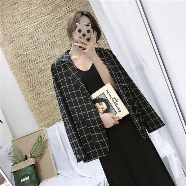 women's suits & blazers spring loose retro plaid casual blazer coat women fashion single button long sleeve ol jacket female, White;black
women's suits & blazers spring loose retro plaid casual blazer coat women fashion single button long sleeve ol jacket female, White;black