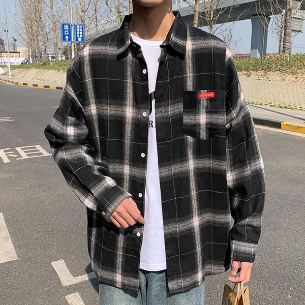 plaid shirt spring fashion casual loose long sleeve button up streetwear hiphop lapel collared men clothing men's shirts, White;black
plaid shirt spring fashion casual loose long sleeve button up streetwear hiphop lapel collared men clothing men's shirts, White;black