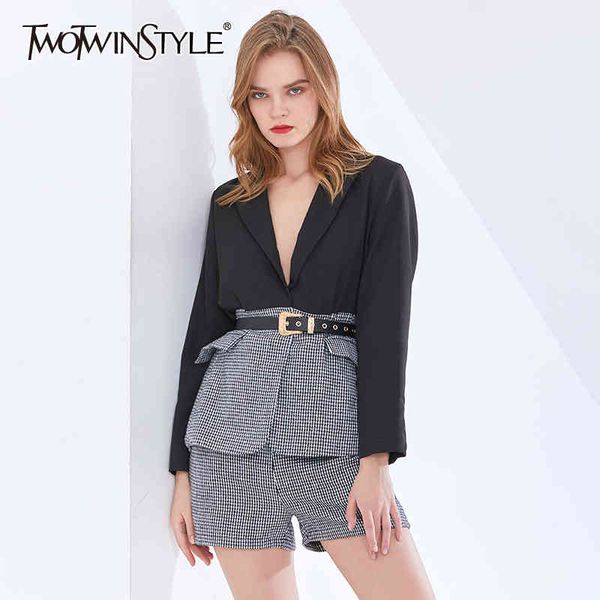 twotwinstyle casual print plaid sets for women lapel long sleeve blazer sashes wide leg shorts korean two piece set female 210428, White
twotwinstyle casual print plaid sets for women lapel long sleeve blazer sashes wide leg shorts korean two piece set female 210428, White