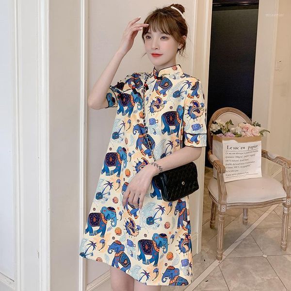 young girl style modern cheongsam summer loose casual chinese improved dress elephant pattern elegant short sleeve qipao ethnic clothing, Red
young girl style modern cheongsam summer loose casual chinese improved dress elephant pattern elegant short sleeve qipao ethnic clothing, Red
