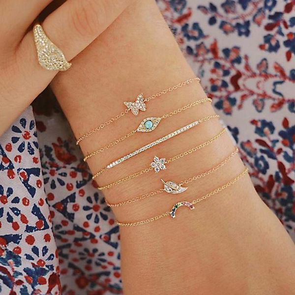 link, chain 6 pcs/set bohemian crystal rainbow butterfly flower tiny charm bracelets bangle women fashion gold color strand bracelet jewelry, Black
link, chain 6 pcs/set bohemian crystal rainbow butterfly flower tiny charm bracelets bangle women fashion gold color strand bracelet jewelry, Black
