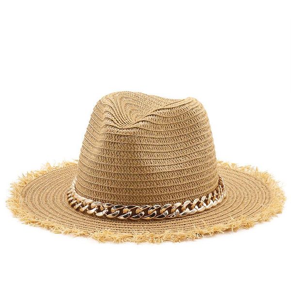 wide brim hats natural panama soft shaped straw hat summer women/men gold chain beach sun cap uv protection fedora girl jazz, Blue;gray
wide brim hats natural panama soft shaped straw hat summer women/men gold chain beach sun cap uv protection fedora girl jazz, Blue;gray