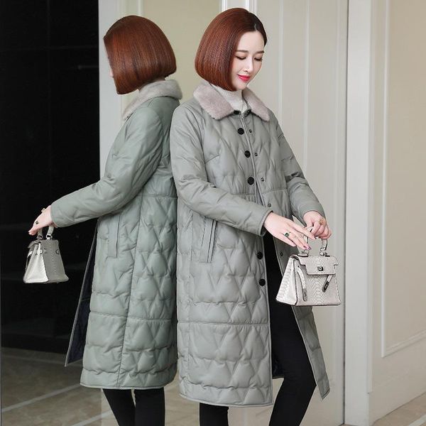 women's leather & faux the 2021 haining non-trace down jacket female in long sheep skin collar coat, Black
women's leather & faux the 2021 haining non-trace down jacket female in long sheep skin collar coat, Black