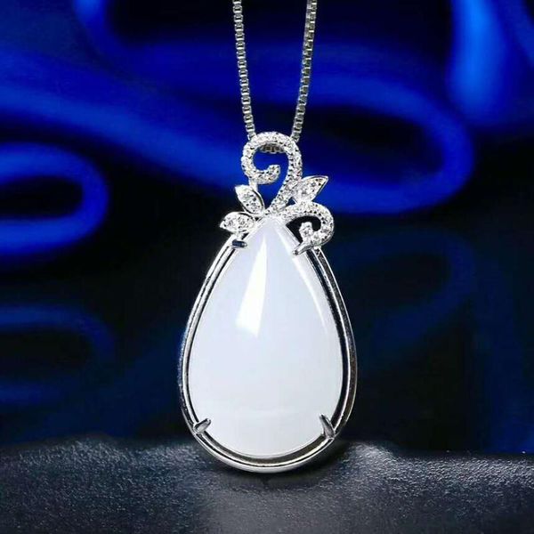 lockets hetian baiyu silver inlay pendant white jade drop h9#
lockets hetian baiyu silver inlay pendant white jade drop h9#