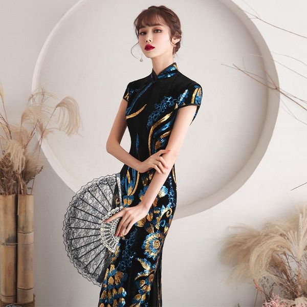 ethnic clothing oversize velour sequin flower cheongsam women slim velvet qipao elegant evening party dress short sleeve vestidos, Red
ethnic clothing oversize velour sequin flower cheongsam women slim velvet qipao elegant evening party dress short sleeve vestidos, Red