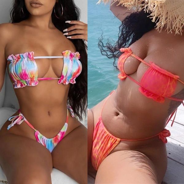 women's swimwear f62e women 2 pieces bikini set strapless hollow out ruched bandage swimsuit rainbow tie-dye leopard print side tie bat, White;black 
women's swimwear f62e women 2 pieces bikini set strapless hollow out ruched bandage swimsuit rainbow tie-dye leopard print side tie bat, White;black