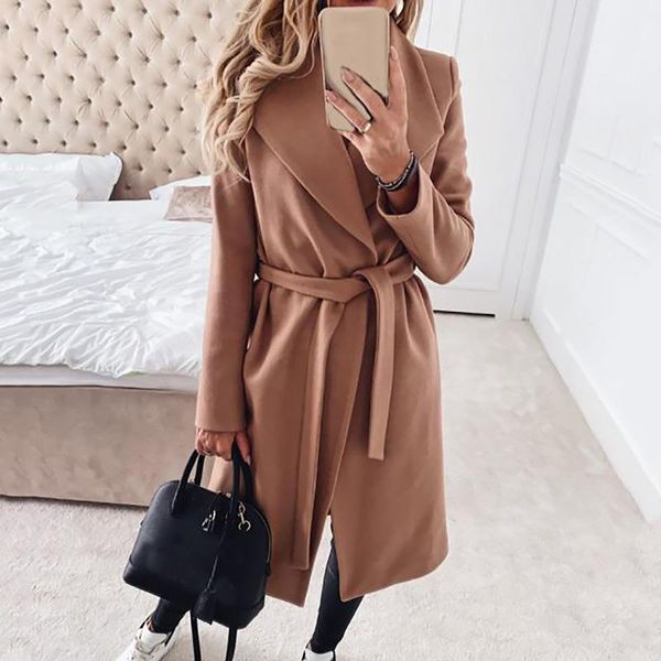 women's wool & blends women elegant blend long coat turn-down collar vintage solid warm outwear winter slim with belt loose cashmere, Black
women's wool & blends women elegant blend long coat turn-down collar vintage solid warm outwear winter slim with belt loose cashmere, Black