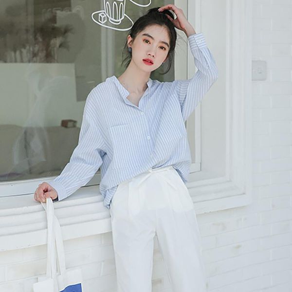 women's blouses & shirts striped women korean loose cotton long sleeve pocktes button blouse woman shirt blusas vetement femme, White
women's blouses & shirts striped women korean loose cotton long sleeve pocktes button blouse woman shirt blusas vetement femme, White