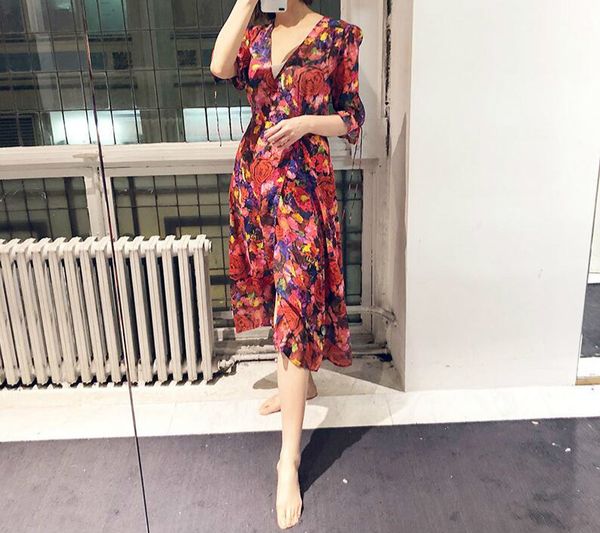 dress summer 100% silk v-neck floral print wrap midi iy4m, Black;gray
dress summer 100% silk v-neck floral print wrap midi iy4m, Black;gray