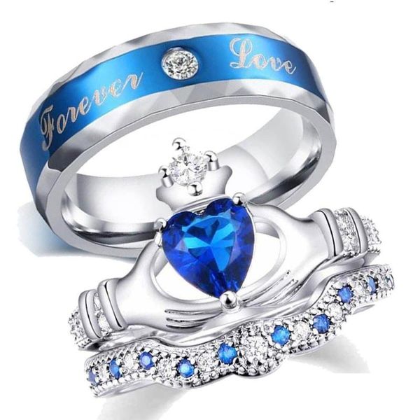 cluster rings charm couple ring stainless steel blue zircon men's women's sets valentine's day gift wedding bands engagement, Golden;silver
cluster rings charm couple ring stainless steel blue zircon men's women's sets valentine's day gift wedding bands engagement, Golden;silver