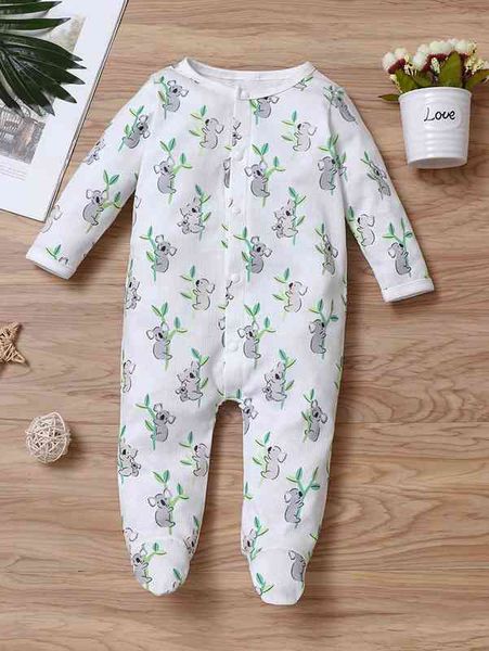 baby koala print footed sleep jumpsuit she, Blue