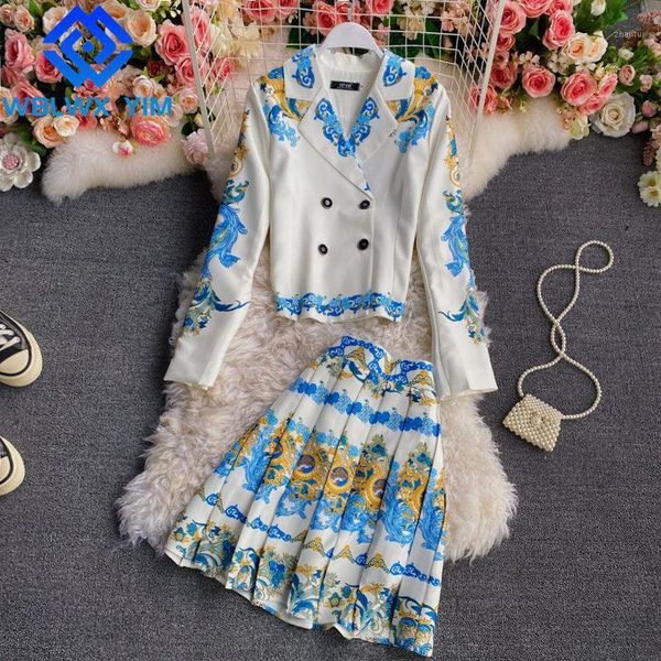 two piece set women lapel double breasted short blazer jacket and waist pleated mini skirt 2 dress, White
two piece set women lapel double breasted short blazer jacket and waist pleated mini skirt 2 dress, White